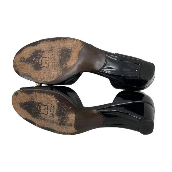 Stuart Weitzman Size 9 Black Patent Leather D'Orsay Peep Toe Cone Heels Sandals - Picture 8 of 10